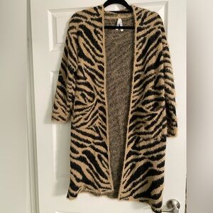 zebra print fuzzy cardigan